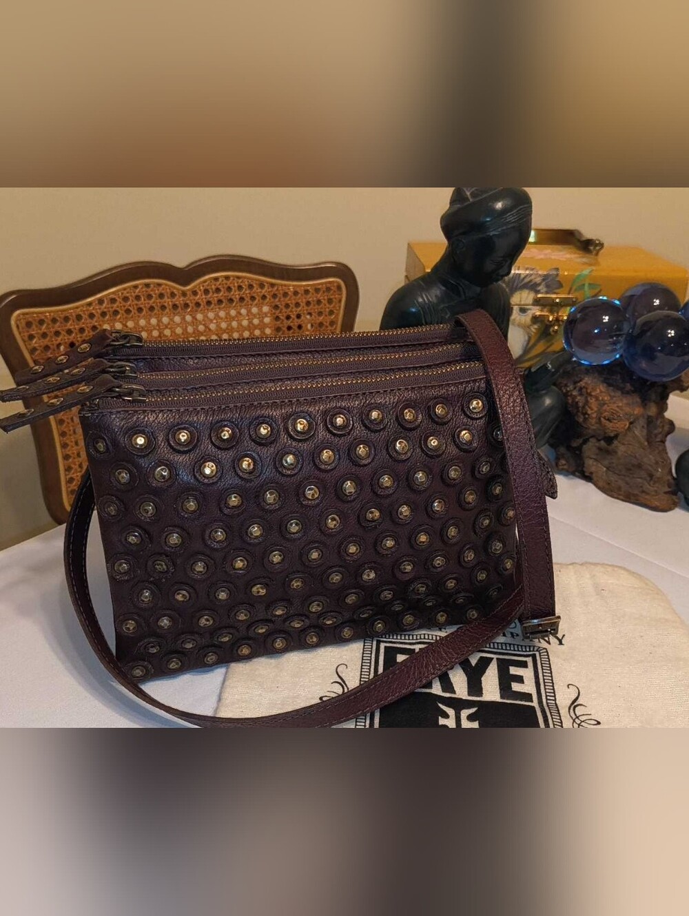 ​Frye Studded Espresso Leather Triple Crossbody Bag—EUC Beauty
